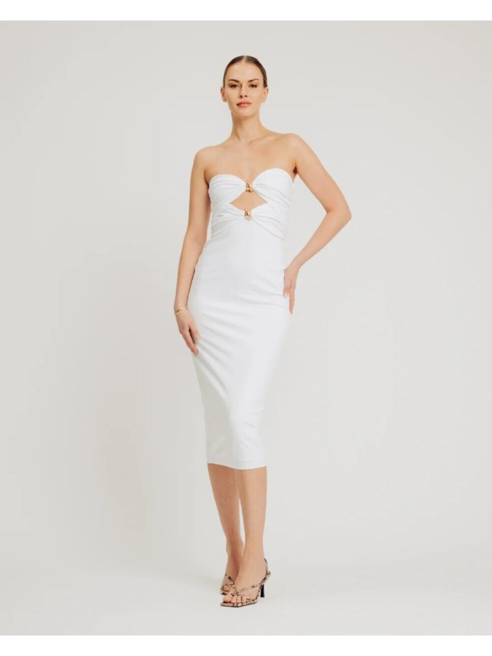 Torn By Ronny Kobo Lia Bodycon Midi Dress Ivory Womens Size Medium